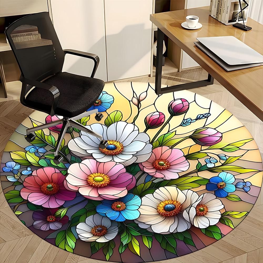 1pc Floral Stained Office Round Area Rug, Indoor Mat Suitable ForOffice, Under Office Chairs Bedroom Living Room Home Decor, Room Deco  D092