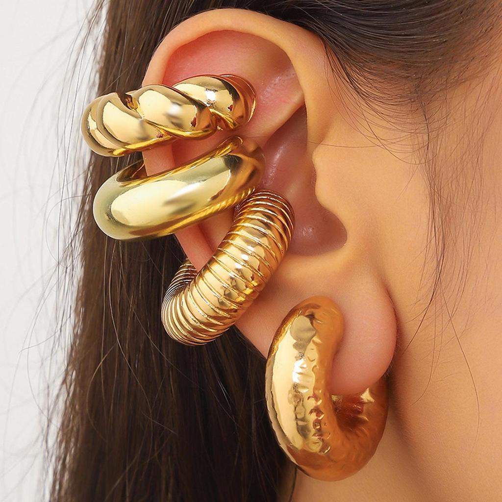 European & American Fashion Ear Cuff Set: Water Drop Textured, No-Piercing Stud Earrings
