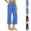 Damen Elastische Hose mit Hohem Bund Lässige Passform Weites Bein Lange Hose Hose mit Taschen