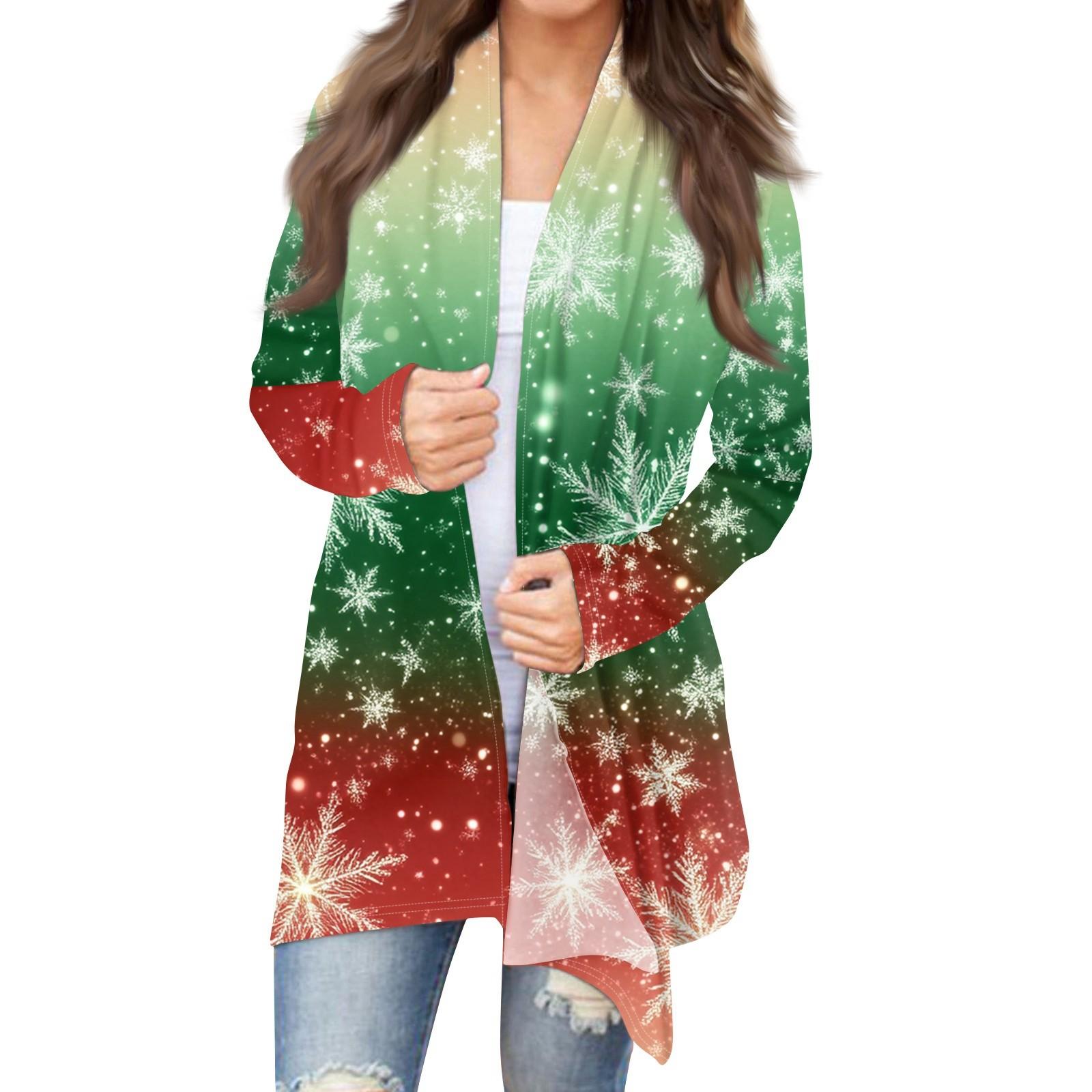 

Женская модная рождественская куртка с принтом, повседневный кардиган с длинным рукавом, пальто XXXL зелёный