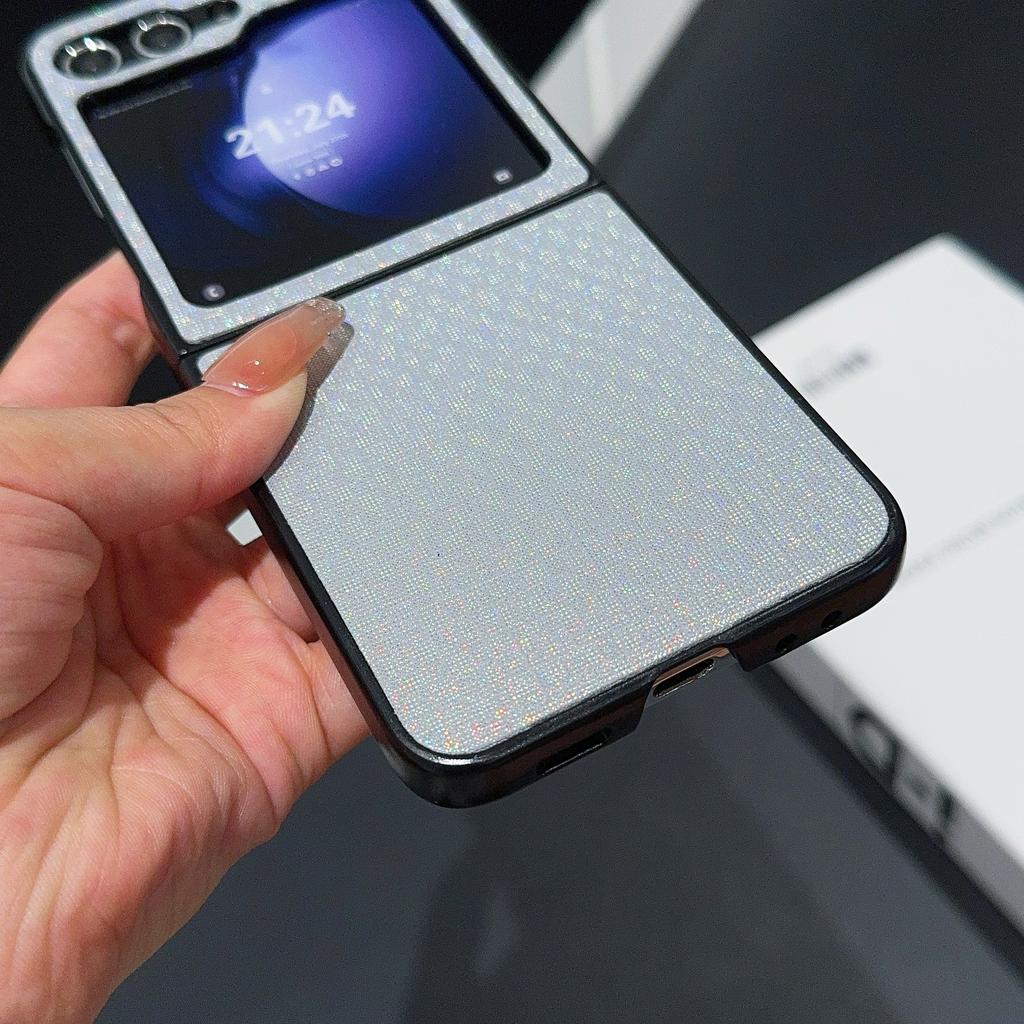 For Samsung Galaxy Z Flip7 FE 5G/Z Flip6 5G Case Two-Piece Leather+PC Phone Cover Pearl Cross Pattern