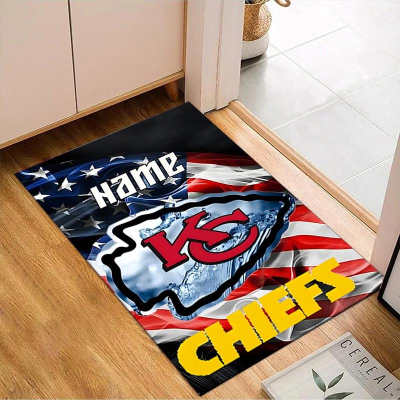 Custom Name Kansas City Chiefs Logo Rug Game Carpet, Floor Mat for Bedroom Living Room Entryway Rug, Home Decor Idea Gift for Christmas birthday