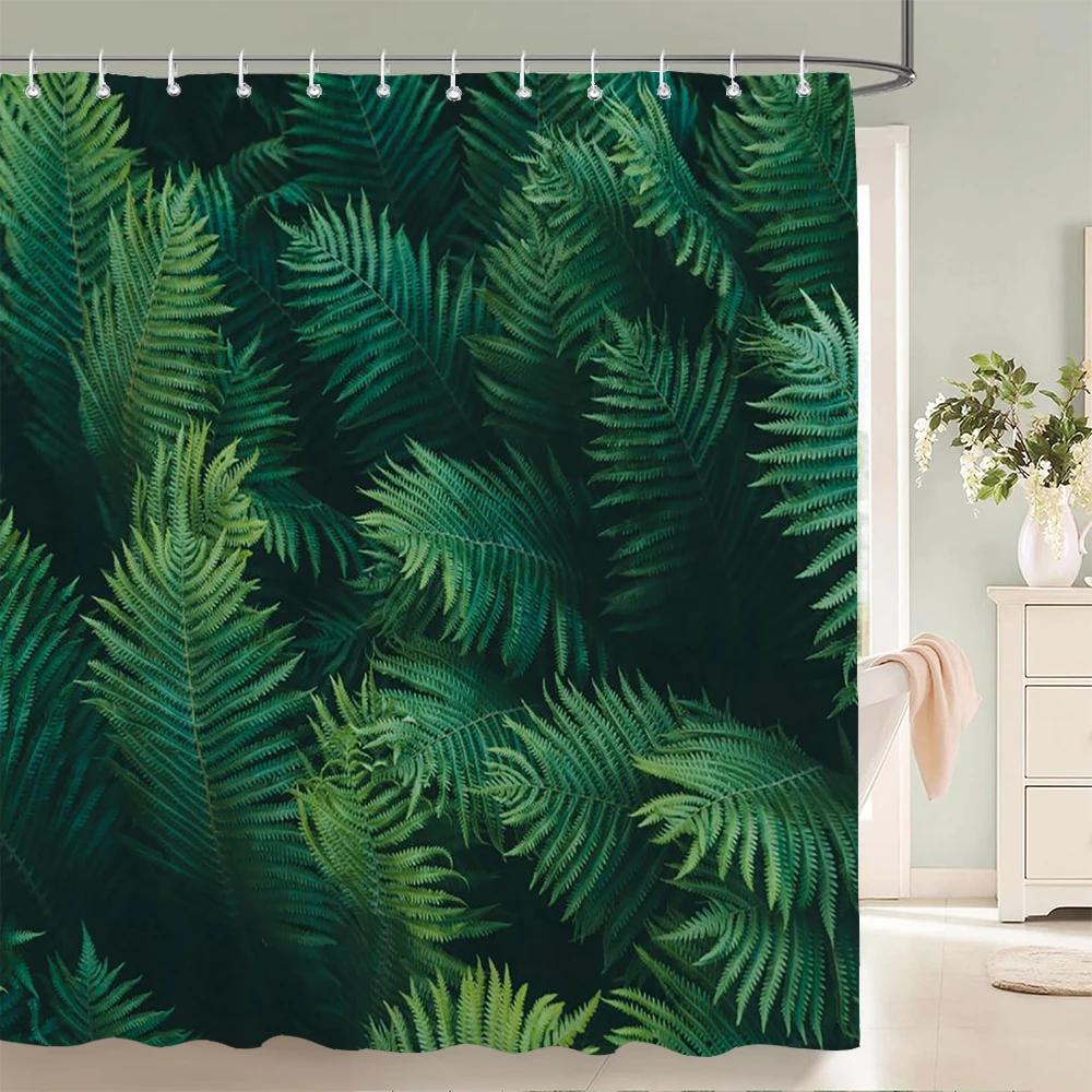 3D Badezimmervorhänge Tropische Grüne Blätter Pflanzen Monstera Druck Duschvorhang Heimdekoration Wasserdichter Stoff Badewannenvorhang