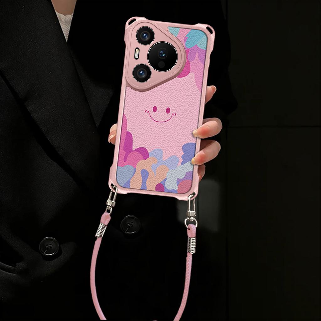 Smiley Face Is Suitable for Huawei P80 Mobile Phone Case P70 Makeup Bracket P60Pro Lanyard P50 Light Luxury P40 Anti-drop Case