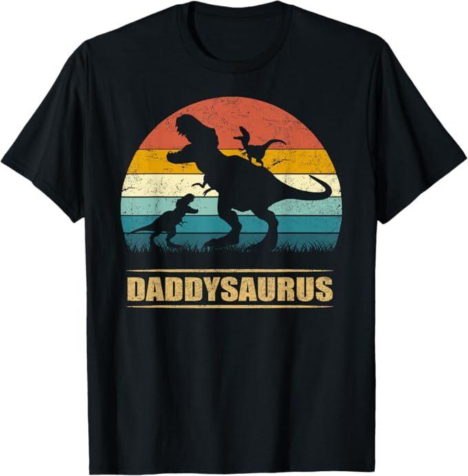 Daddy Dinosaur Daddysaurus 2 Two Kids Funny Father's Day dad T-Shirt