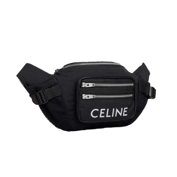 Celine Logo Print Multi-Zipper Nylon Fabric Shoulder Crossbody Chest Waist Bag Large Men bags Black 198682DMT-38SI