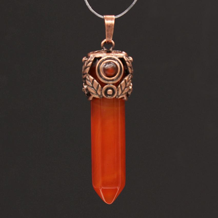 Retro Antique Brass Chakra Hexagonal Prism Natural Stone Quartz Crystal Stone Healing Pendulum Pendant Jewelry For Women Men