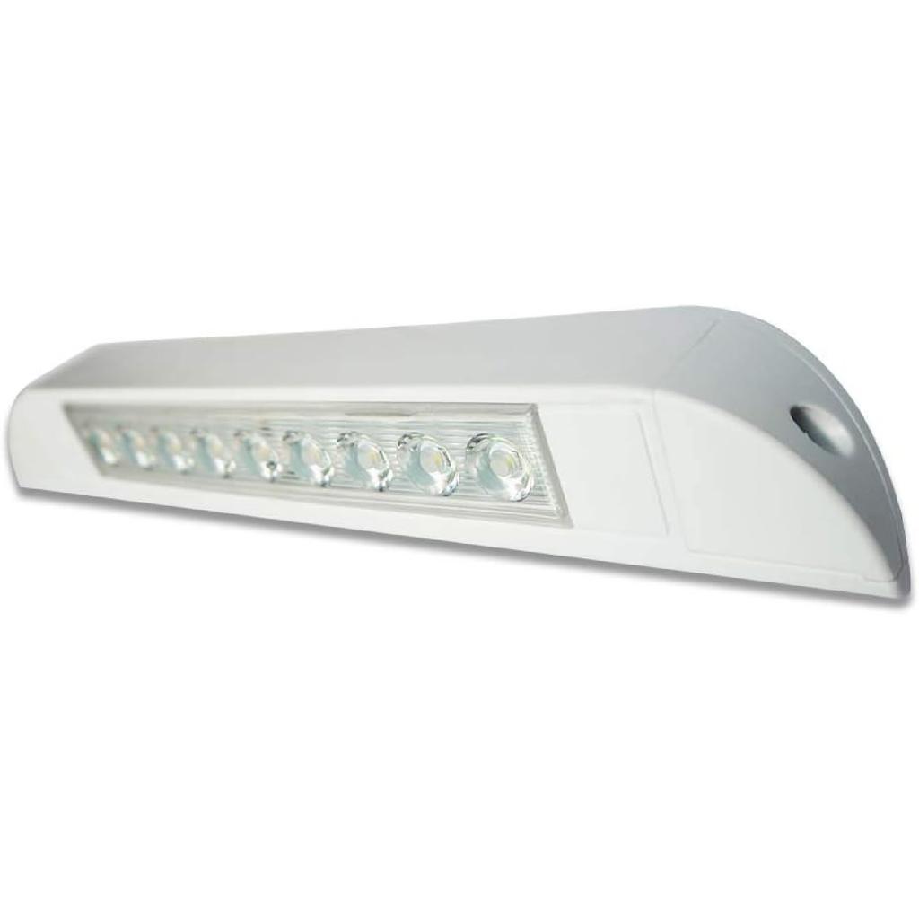 Raycharm 10" RV & Marine Boat LED Awning Porch Utility Light Fixture, 40° Down Angle Beam, 6000K Cool-White, 12V/24V DC, High Light-Output Low