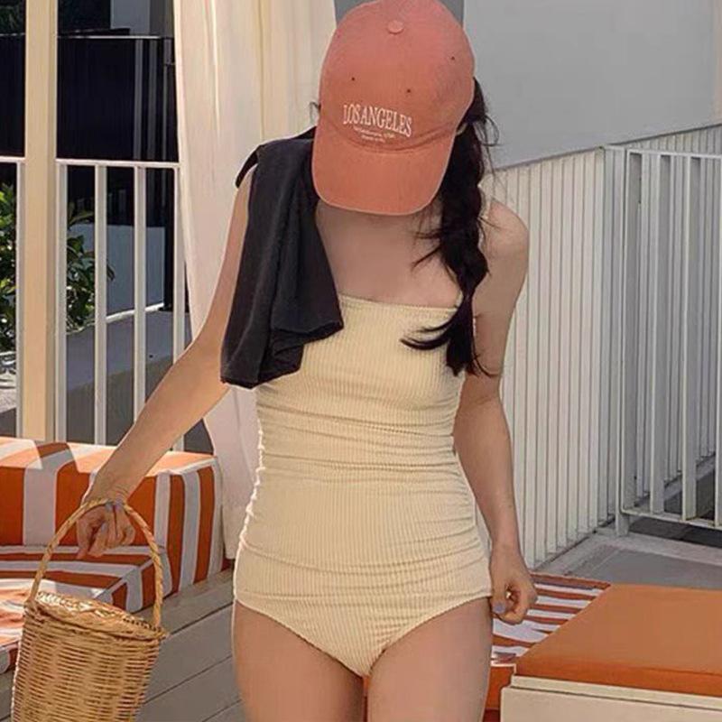 Pure desire wind suspender one-piece swimsuit female student texture Korean version simple dead library water Japanese swimsuit
