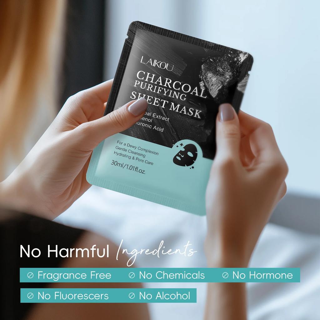 Bamboo Charcoal Mask with Hyaluronic Acid Deep Cleansing Long Lasting Moisturizing for Gentle Skin Care