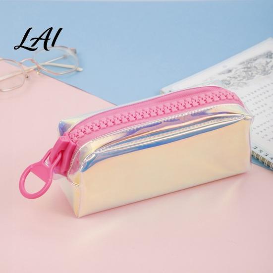 Multi-pen Storage Pouch Iridescent Holographic Pencil Case Transparent Stationery Bag with Wide School Supplies Organizer U-Shaped Zipper,