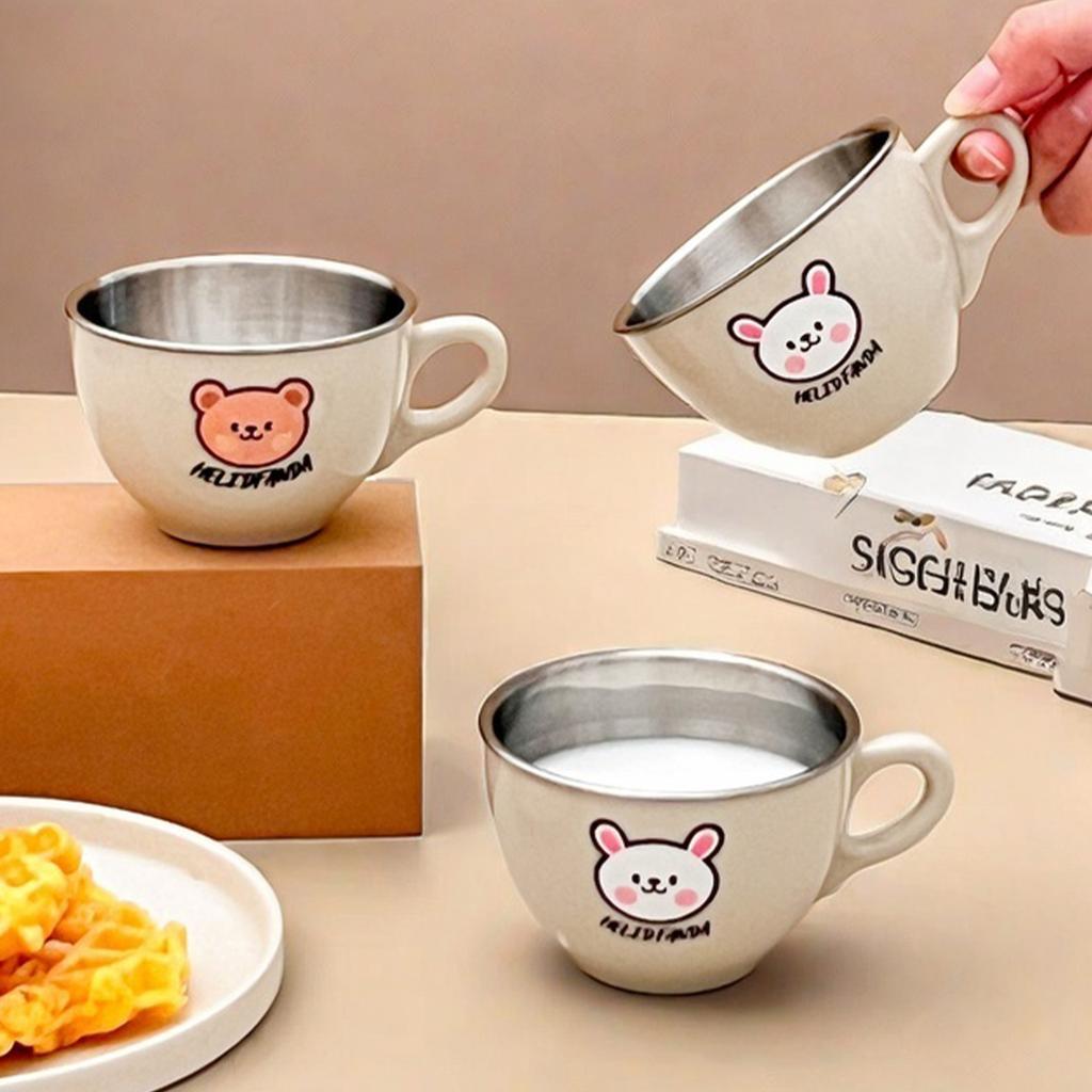 WORTHBUY 170ML Mini Water Cup Tumbler For Kids Students Removable 304 Stainless Steel Double Layer Milk Coffee Mug With Handle