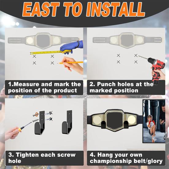 4Pcs Wrestling Championship Belt Holders Wall Mount WWE Belt Hanger Adults Kids Title Belts Organizer Horizontal Belt Holder for Wall Display Decor