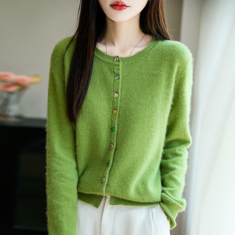 Women's High-End Wool Knit Cardigan: Autumn Round Neck, Loose Long Sleeve Sweater
