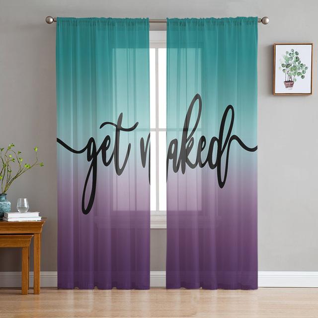 Cyan Turquoise Purple Gradient Sheer Curtains For Living Room Bedroom Tulle Window Drapes For Kitchen Decoration