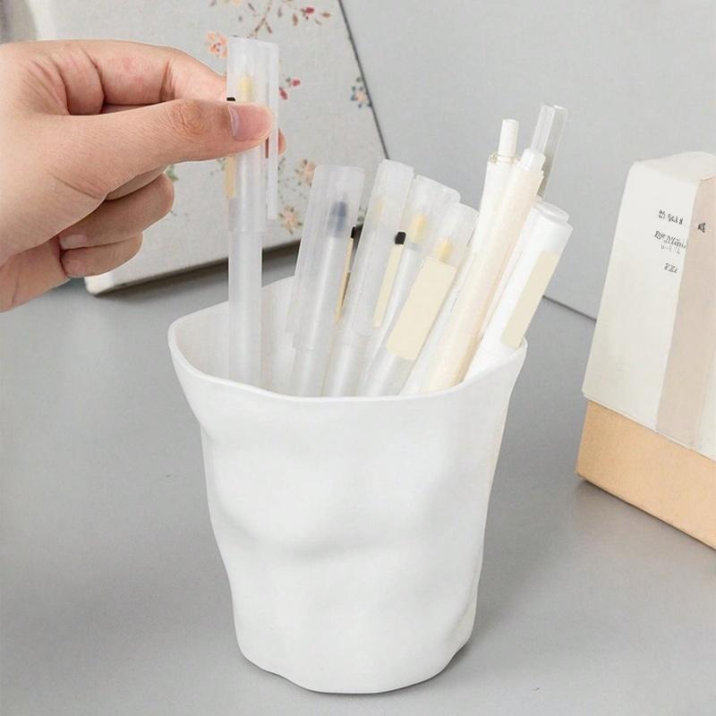 1PC Minimalist Style Pure White Creative Art Personalized Pen Holder Learning Stationery Storage Bin Makeup Brush Holder Desktop