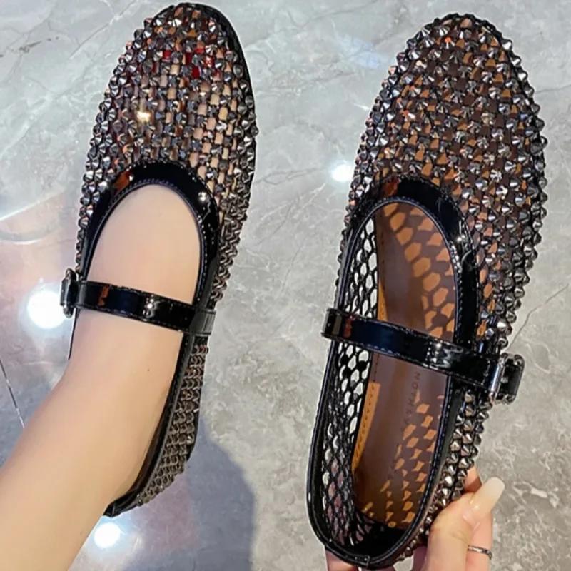 Fashion New 2024 Designer Sandals Water Diamond Rivet Shoe Women Flats Sandals Comfortable Lightweight Sandals Women Zapatos De Mujer