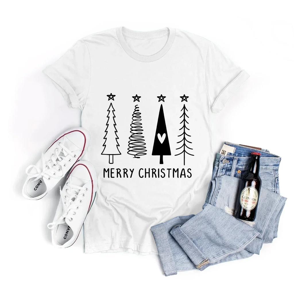 Womens Clothing Summer TShirt Shirt Tees Casual Printed Pattern TShirt New Student White Short Sleeve Tops Christmas