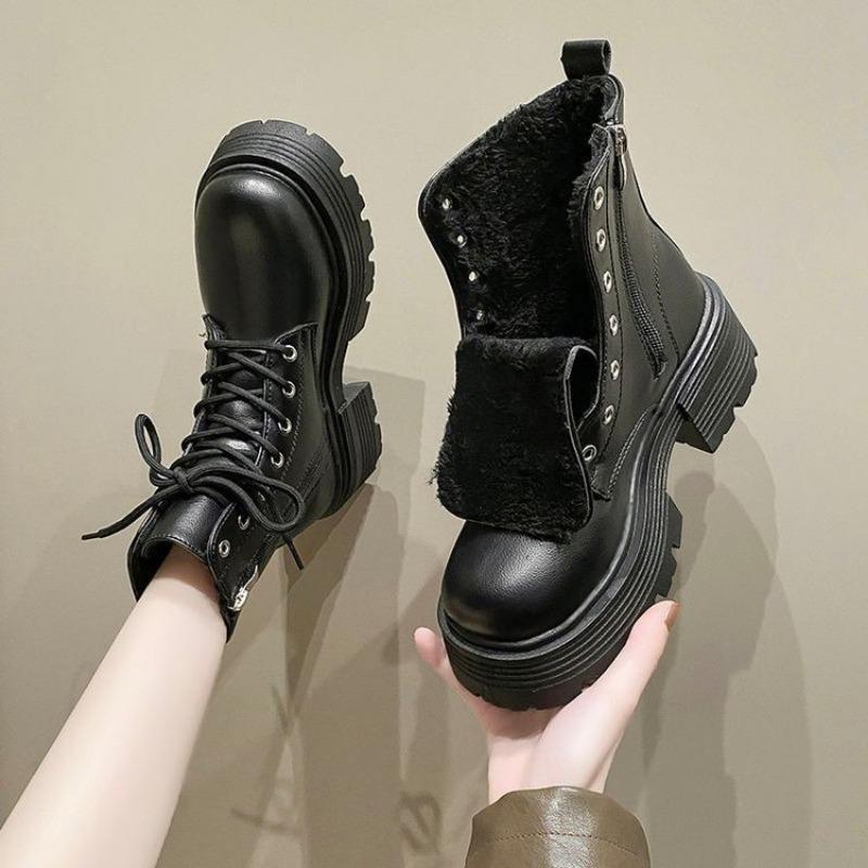 White British Lady Punk Boots Women Thick Soled Gothic Ankle Boots Lace Rock Riding Autumn Platform Shoes Warm Motorcycle Boots