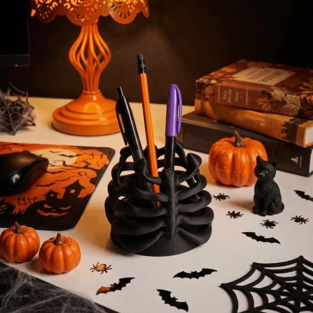 Gothic Style Rib Cage Pen Holder Plastic Skeleton Desk Organizer Stationery Holder  Office
