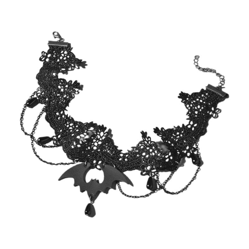 Gothic Lace Choker Bat Flower Specter Necklace Creativity Gorgeous Punk Jewelry Fashion Party Women Halloween Gift