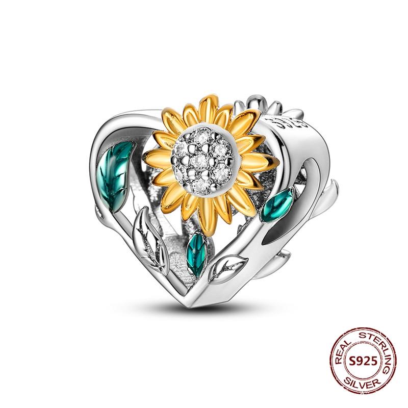 Copper Yellow Series Fashion Gold Sunflower Heart Charm Beads Fit Original Bracelet Party Diy Jewelry Gift