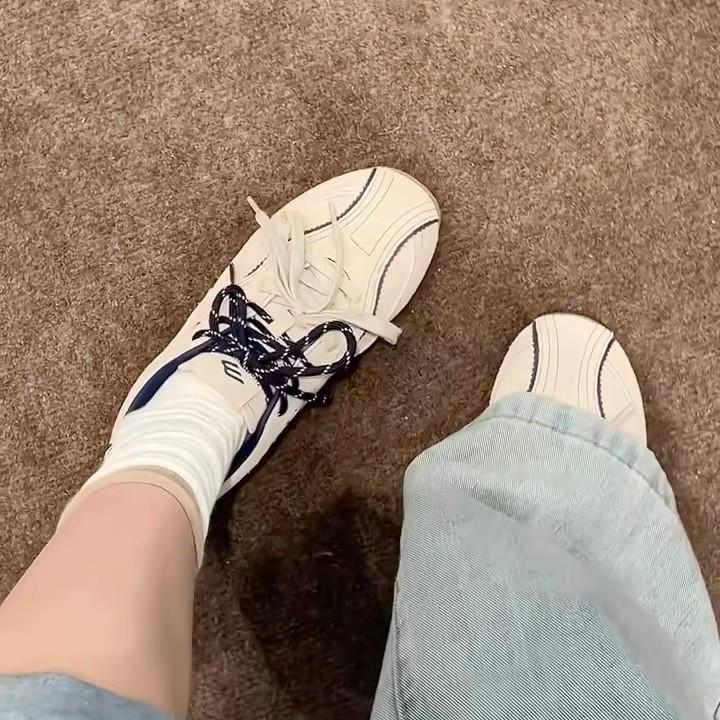 Cowhide Version~ Flat Bottom Inner Height Increase Retro Forrest Gump Shoes Round Head Casual Shoes Women's Lace-up German Training Shoes Sports Trend