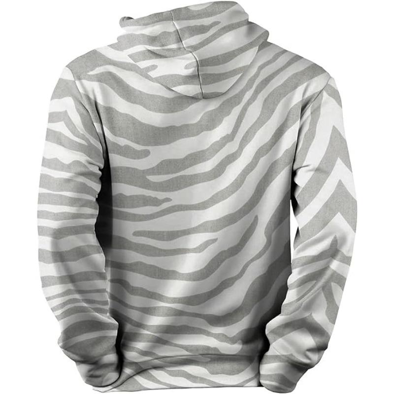 Herren Kapuzensweatshirt mit langen Ärmeln und 3D-gedrucktem Zebramuster Sweatshirt mit Taschen Sportbekleidung