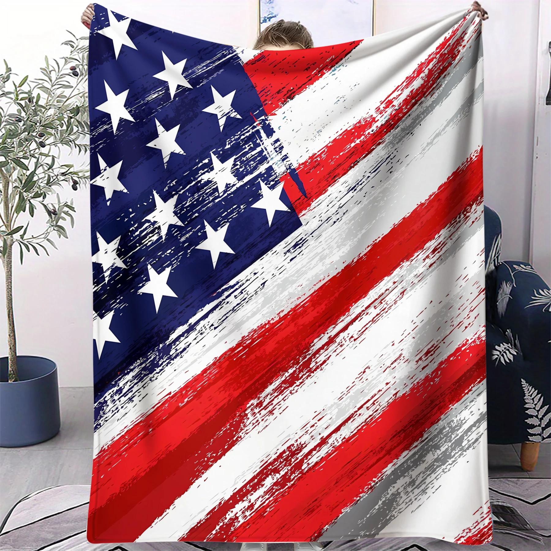 American Flag Stars  Stripes Print Flannel Throw Blanket  Soft Warm Cozy Quality Blanket for Home Office Travel 100cm x 150cm