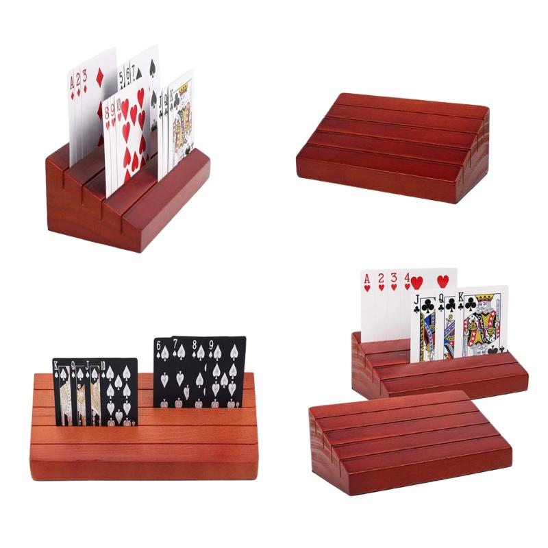 Wood Playing Card Holder Board Game Poker Seats Playing Card Holder Deck Stand Tray Rack for Organizing Cards Enduring