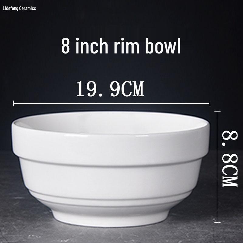Pure White Ceramic Bowl: Edge Protector Noodle, Rice, Soup, Porridge Bowl for Household and Restaurant Tableware.