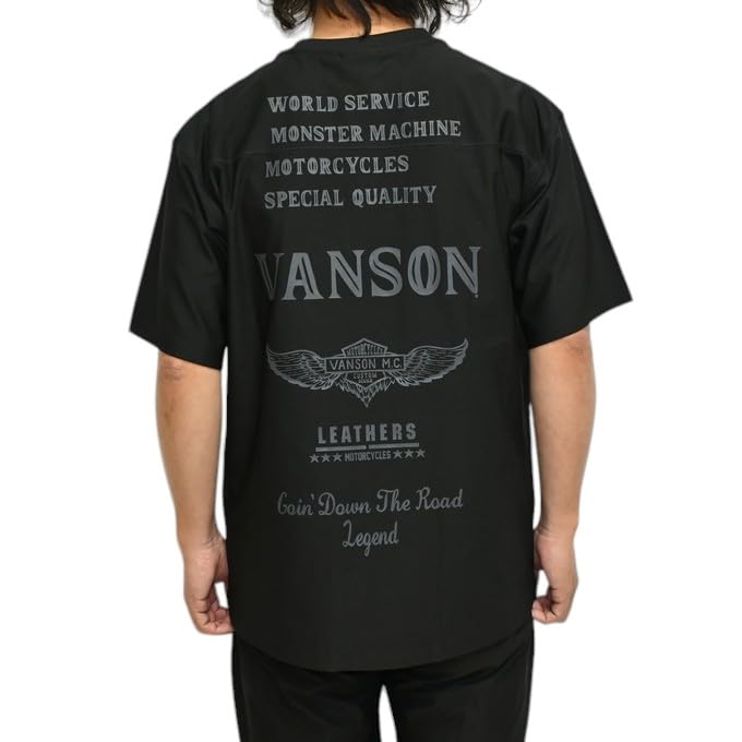 Vanson Training Wear Pants Short Sleeve and Top and Bottom Set for Gym NVSU-2501 & Set, T-Shirt Shorts, Jersey, Men's (JP, Alphabet, L, Black)