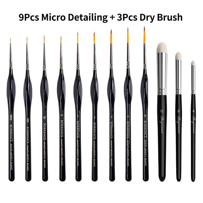 3/6pcs Dry Brush Painting Goat Hair Professional Miniature Paint Brush Set for Art Acrylic Watercolor Micro Detailing Drybrush