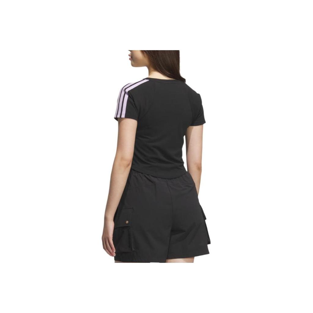 New Adidas T Shirts Women's Black/Powder Plum Purple KB7753
