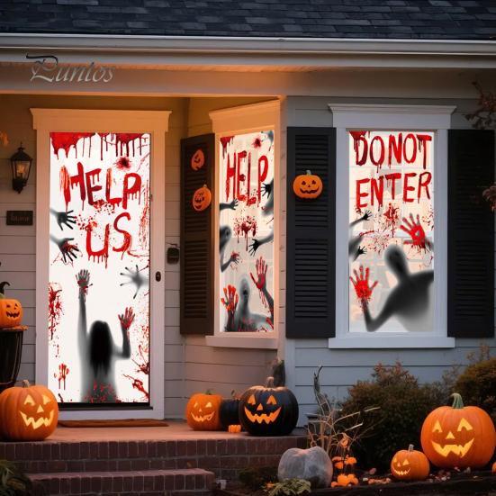 Clear Halloween Window Clings Blood Stickers, Patterns Waterproof And Scratch-Resistant PVC Decals, Removable Stickers for Home Living Room
