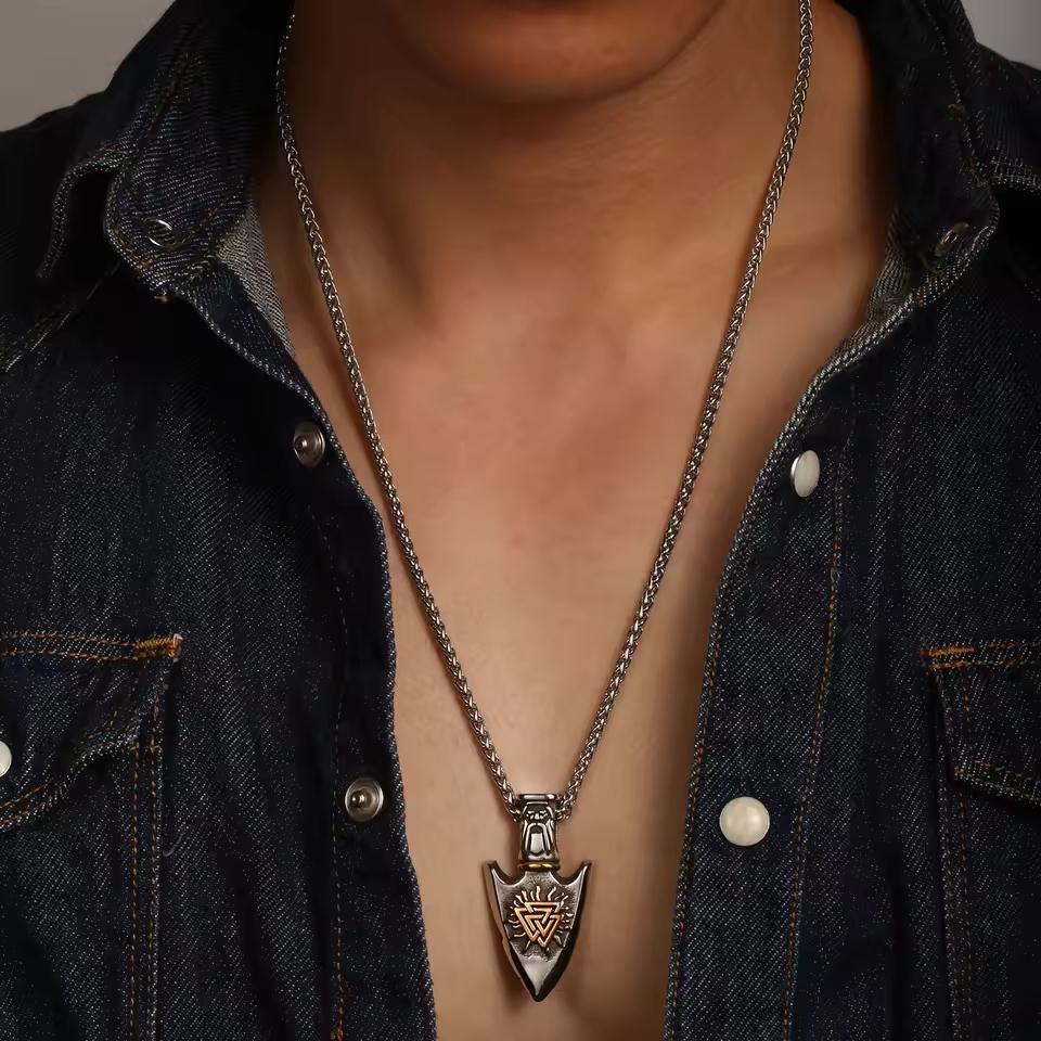 Vintage Stainless Steel Viking Arrow Pendant Necklace Men Odin Compass Jewelry Accessories