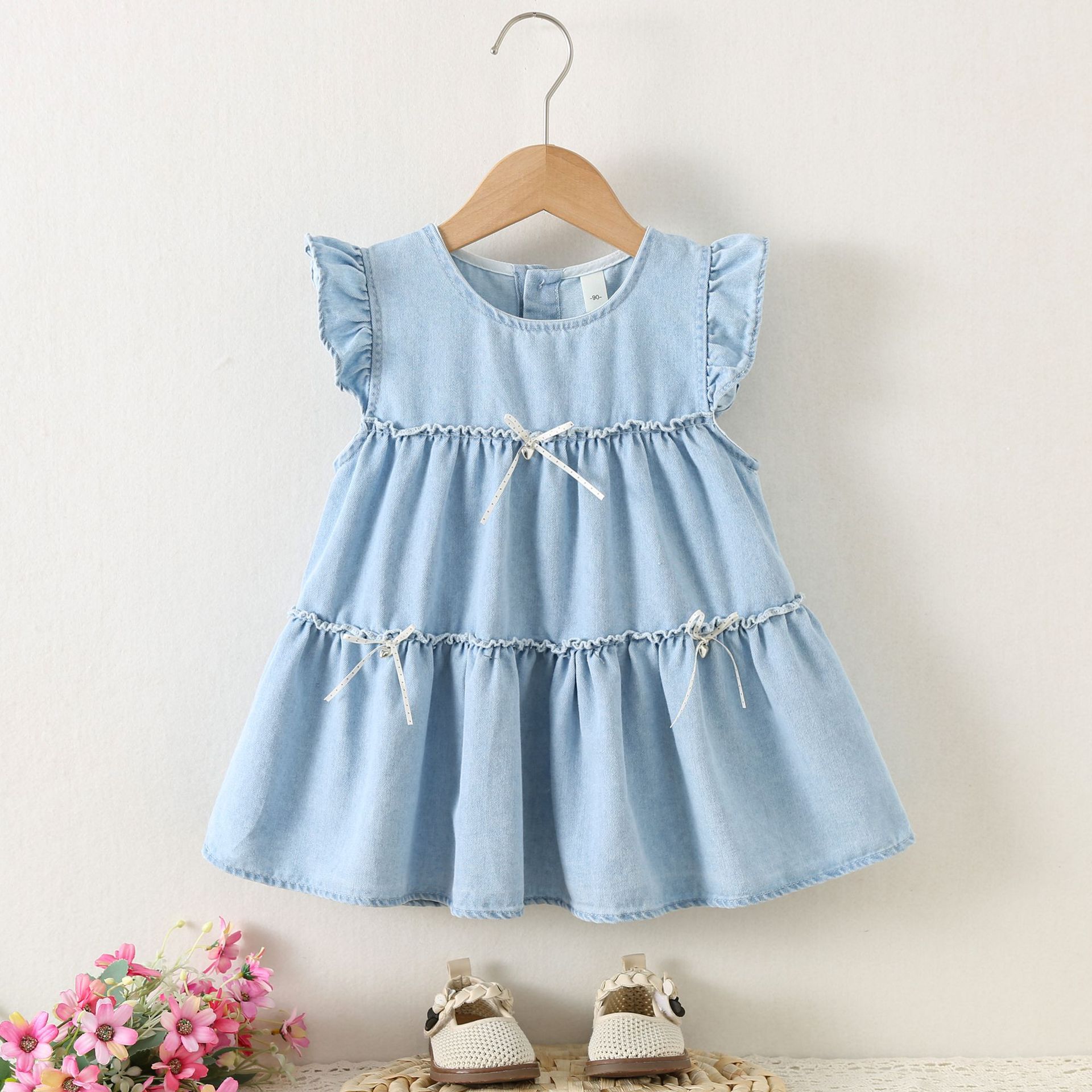 

Girl s Flowing-sleeve Denim Dress - Summer Children s Princess Dress 80