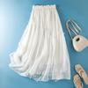 Women's Japanese-Style A-line Silk Skirt with Elastic Waist