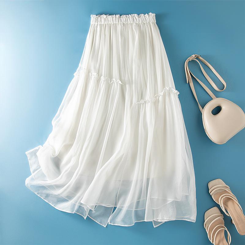 Breathe Easy A-Line Skirt: Lightweight, High-Waisted, Comfortable, White Mulberry Silk, Flared Mid-Length Design X-Large белый
