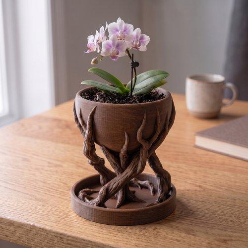 Brown Spiral Tree-shaped Designer Flowerpot for Plants