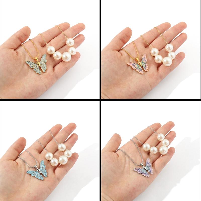 Gold Silver Chain Women for Butterfly Pearl Necklace Double Choker Chains Jewelry Girl Fashion Butterflies Pendant Gift