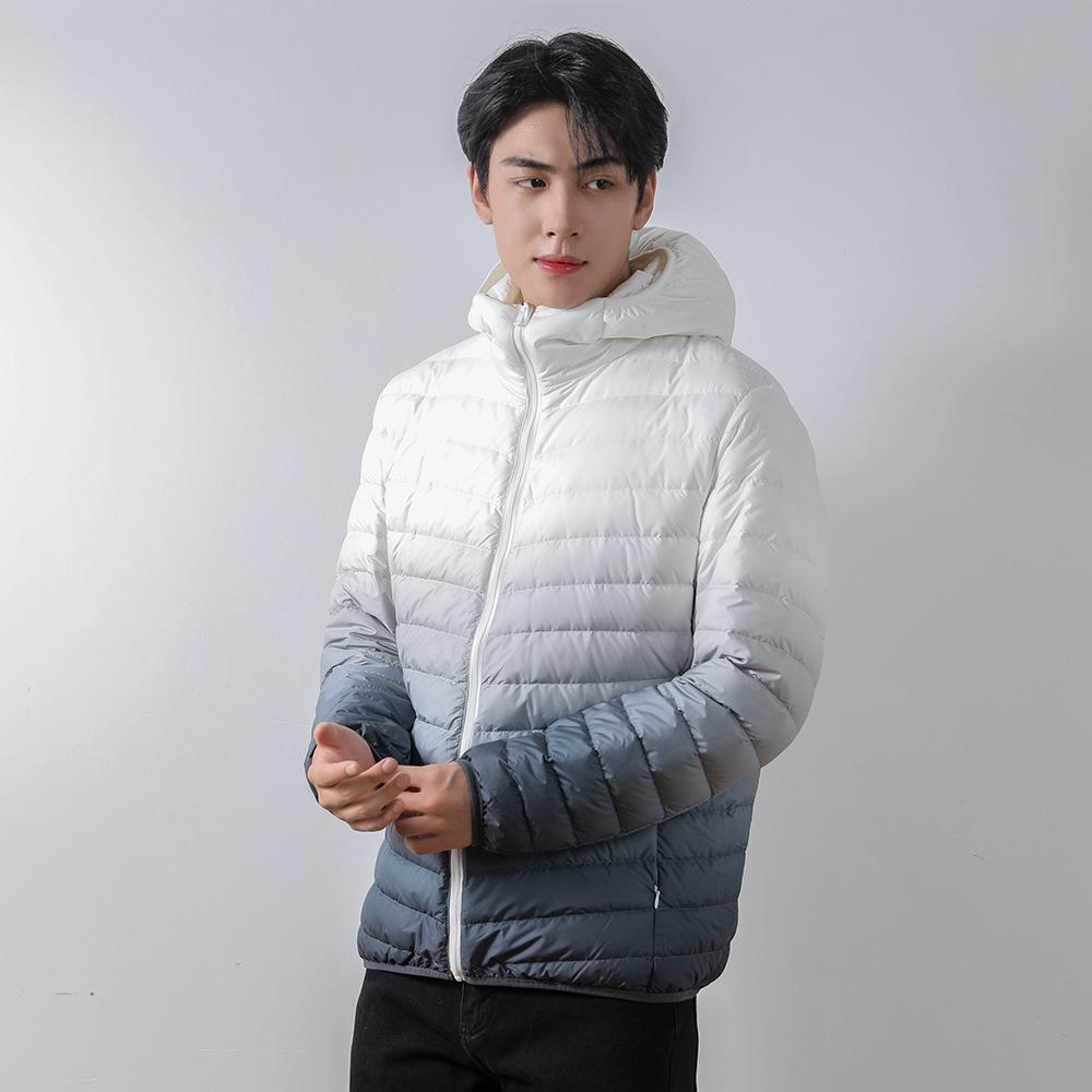 Men's fleece light down jacket men's hooded hooded winter coat gradual change color men's clothing