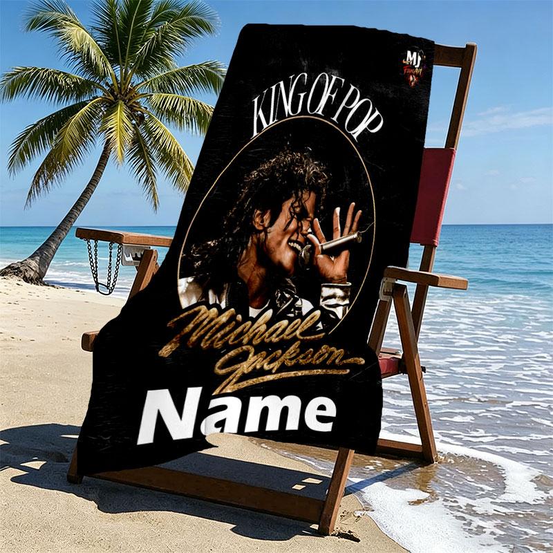 Custom Name Personalized Michael Jackson Print Beach Towel, for Trip Camping Beach Party Home Decor, Birthday Gift for Family & Friends