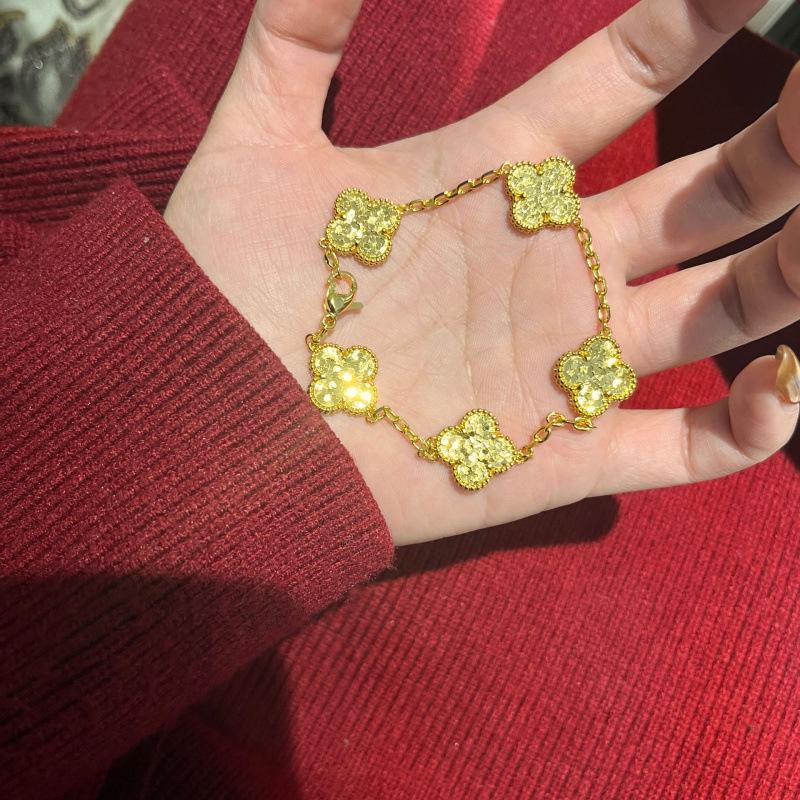 Explosive Gold Crushed Ice Ice Four-Leaf Clover Necklace Crushed Ice Dragon Scale Double-Sided Five-Flower Bracelet