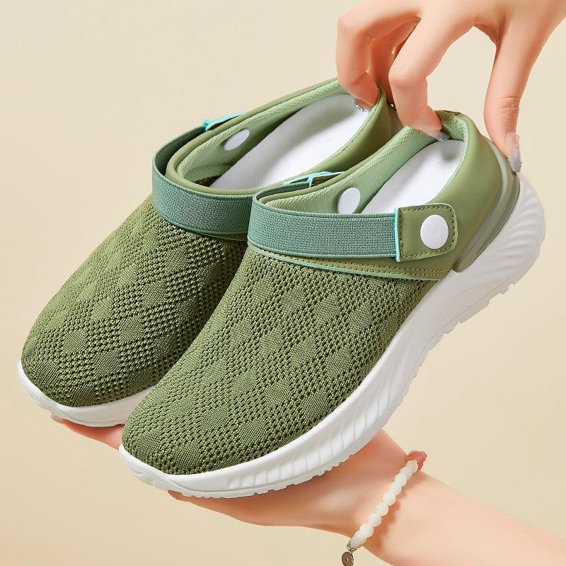 Women's Shoes Summer Half-tray Fly-woven Breathable Casual Shoes, Light Slippers On One Foot, Fashionable Mesh Shoes To Wear Outside