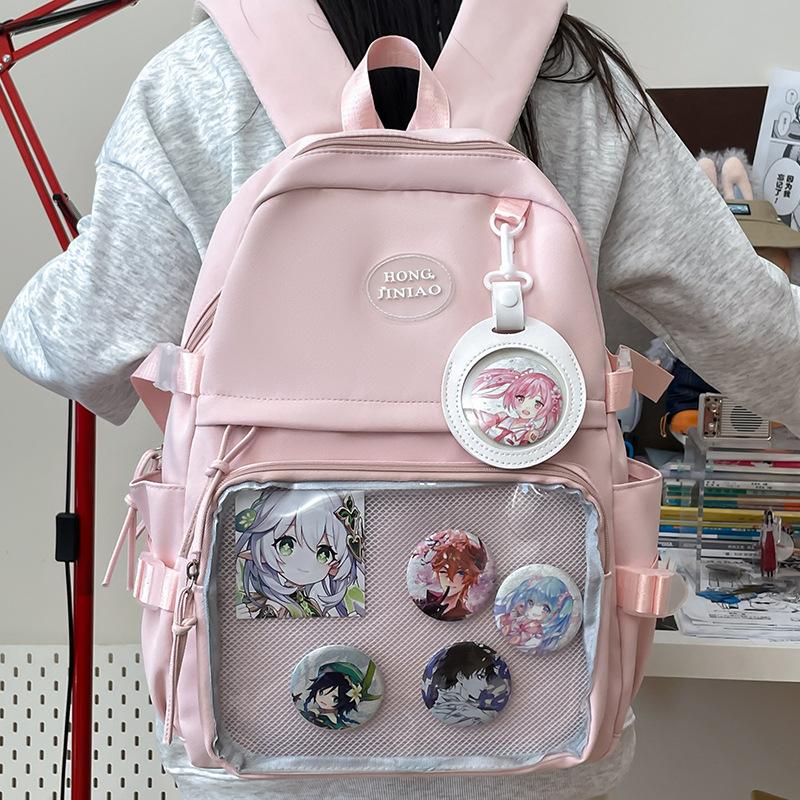 Schoolbag Double shoulder transparent pain bag Student 2nd to 6th grade Junior high school large capacity schoolbag Millet bar storage pain layer 