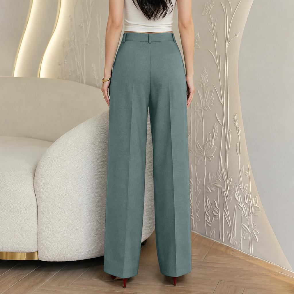 Women's Straight Leg Casual Pants with Slant Pockets and Waist