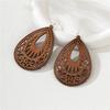 Wooden water drop-shaped hollow design earrings antique earrings versatile elegant geometric handmade literary retro