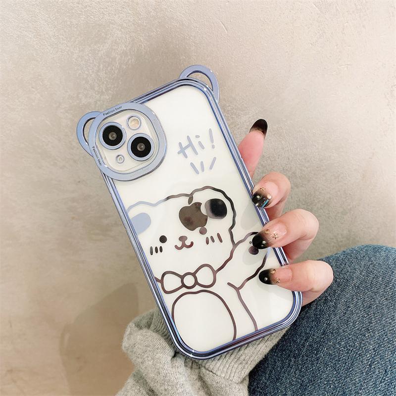 Husă drăguță pentru ureche de urs, placată cu sclipici, pentru Iphone 13 12 11 14 Pro Max Xs X 7 8 14 Plus, husă transparentă din spate a telefonului