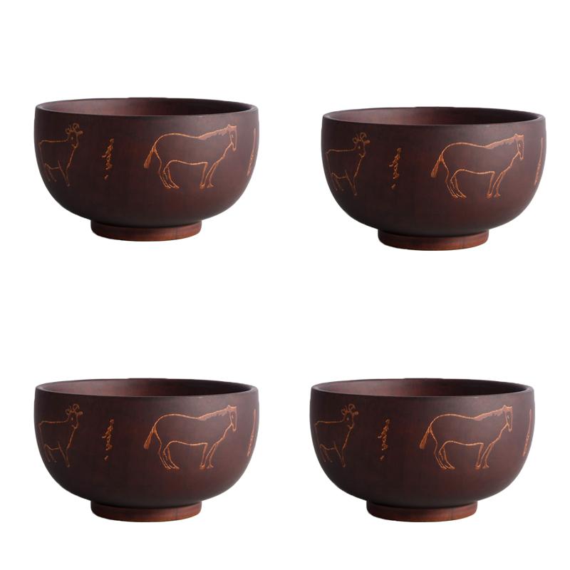New Creative Bowl Spoon Tableware Set For Kitchen Item Utensils Wooden Auspicious Eight Treasure Pattern Dining Salad Home Dinne